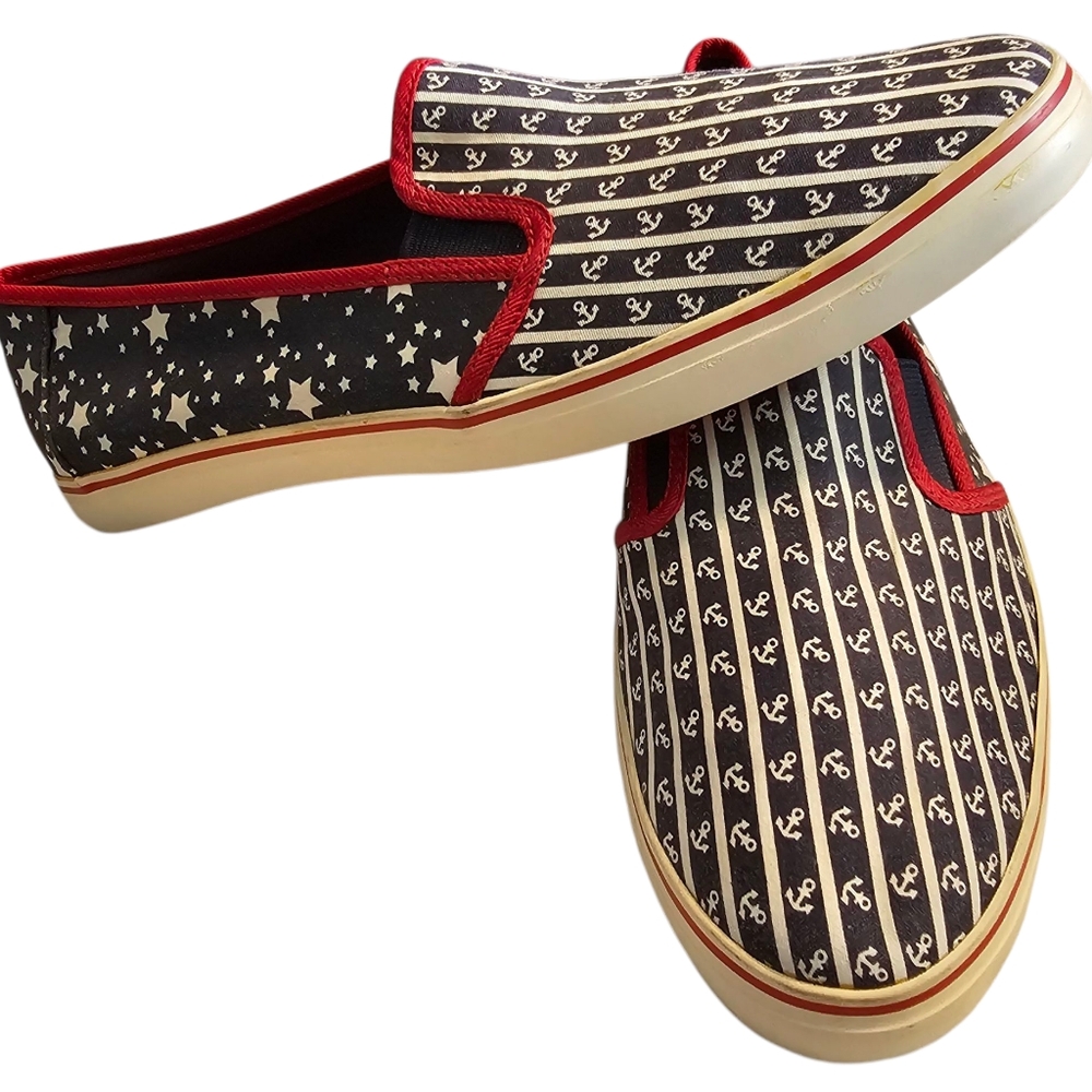 Sperry Boat Shoes Authentic Original Nautical Stars & Stripes & Anchors Size 10